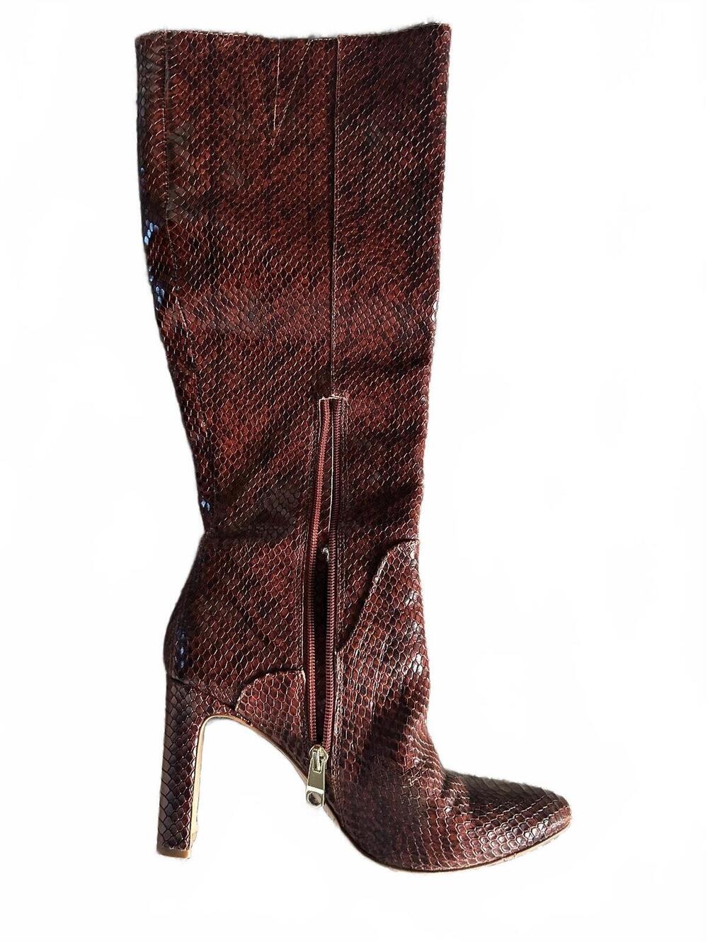 Franco Sarto Croc Embossed Leather Knee High Boots | Size 8.5 | Cognac Brown - Picture 2 of 7